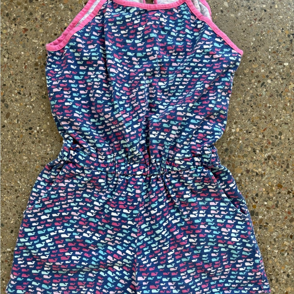 Vineyard Vines Blue and Pink Romper with Elastic Waistband